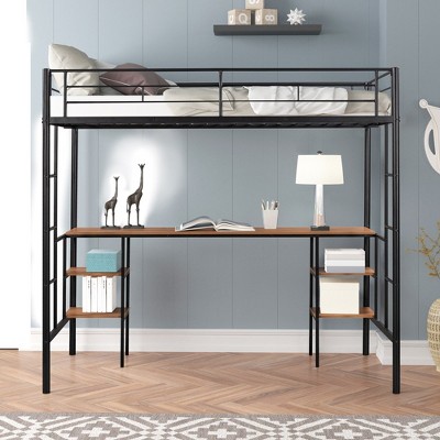 Twin-size Loft Bed with Table & Shelves