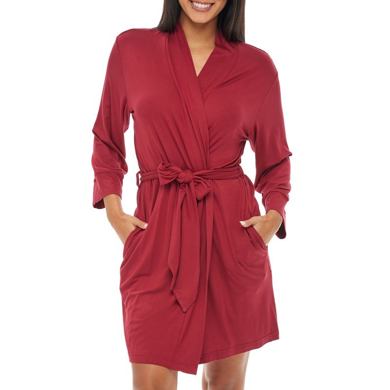 ADR Women's Classic Soft Knit Short Lounge Robe with Pockets, 1 of 7