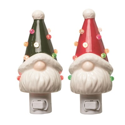 Transpac Ceramic Light Up Gnome Night Light Set of 2 Christmas Home Decorations