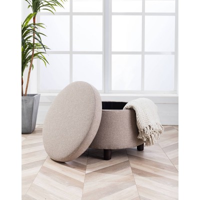 Large Round Storage Ottoman with Lift Off Lid - WOVENBYRD