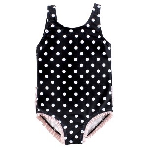 Hudson Baby Girls Toddler Swimsuit, Black Dot Pink - 1 of 2