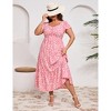 YESFASHION Women Plus Size Maxi Dress Floral Ruffle Summer Dress Short Sleeve Long Dress High Waist Sweethearte Neck Casual Dress - 3 of 4