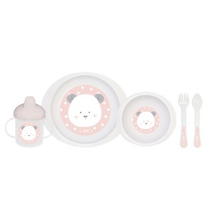 SARO "Sweet & Fun" 5pc Baby Feeding Set: Plate, Bowl, Cup, Spoon & Fork | Safe, Non-toxic, microwave & Dishwasher Safe - 1 of 4