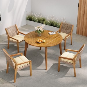 Christopher Knight Home Neva 5 Piece Outdoor Dining Set with Acacia Wood Table and Wicker Chairs - 1 of 4