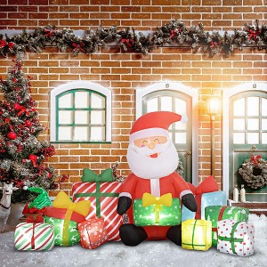 Whisen 4.4FT Christmas Inflatables Santa Claus and Gift Boxes with White LED Lights, Blow-Up Outdoor Christmas Decorations - Multicolor - 1 of 4