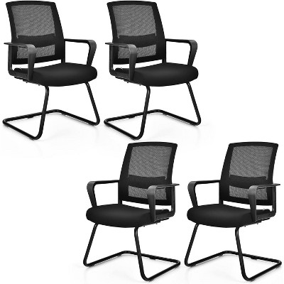 Tangkula Set of 4 Office Guest Chairs Reception Chairs Conference Room Chairs w/ Adjustable Lumbar Support & Sled Base