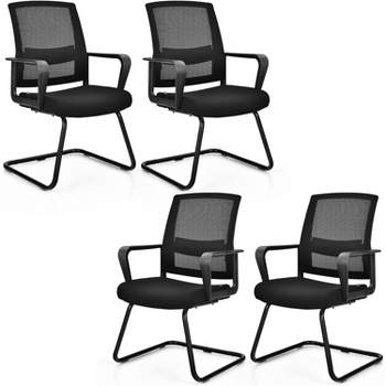 Tangkula Set of 4 Office Guest Chairs Reception Chairs Conference Room Chairs w/ Adjustable Lumbar Support & Sled Base