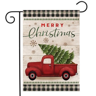 Merry Christmas Red Pickup Truck Garden Flag