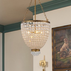 LLHZSY 17 7/10" Basket-Style Crystal Pendant Chandelier with Decorative Bead Strands, 4-Light Fixture - 1 of 4