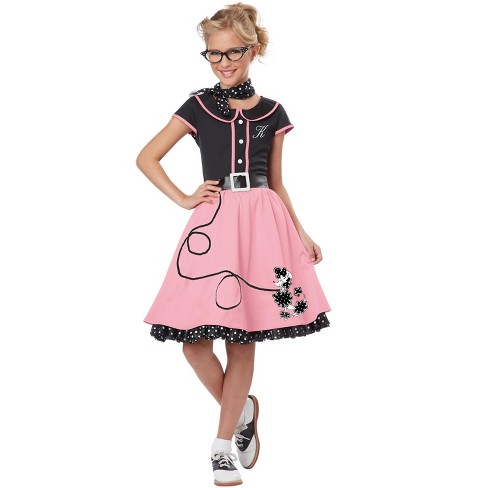 Black/Pink Grease 50's 50s Poodle Dress Sweetheart Child Costume 