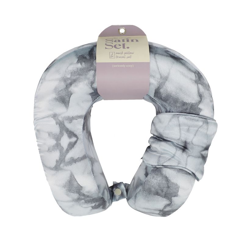 Black White Marble Tie Dye Print Poly Satin Adult Neck Pillow and Eye Mask Set, 2 of 7