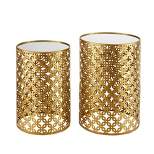Set of Two Round Nested Tables with Mirror Top Gold - Linon
