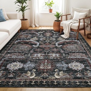 Washable rea Rug, Vintage Indoor Rug for Bedroom Living Room or Dining Room, Non-Slip Throw Rug Foldable Carpet for Entry Office Playroom - 1 of 4