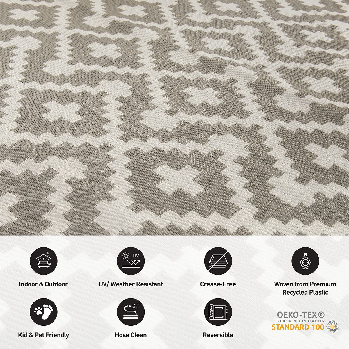 World Rug Gallery Trellis Geometric Reversible Plastic Indoor and Outdoor Picnic Mat, Camping Rug, RV Rug:  Quick Dry,  UV Protection - thumbnail 6