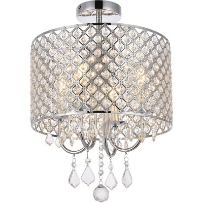 Elegant Elise Chrome 14" Flush Mount with Crystal Shade