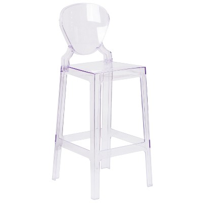 Flash Furniture Ghost Barstool with Tear Back in Transparent Crystal