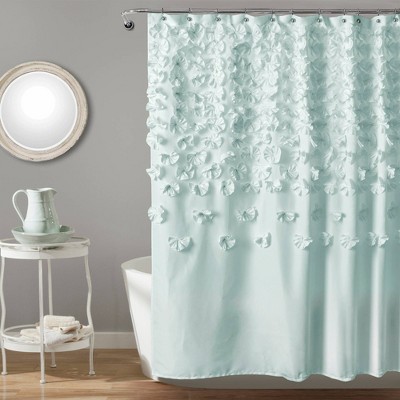 Lucia Scattered Flower Textured Shower Curtain Blue - Lush Décor