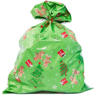 Bright Creations 6 Pack Gingerbread Jumbo Gift Sacks for Large Holiday Gifts, Green Christmas Tree (36 x 48 in)