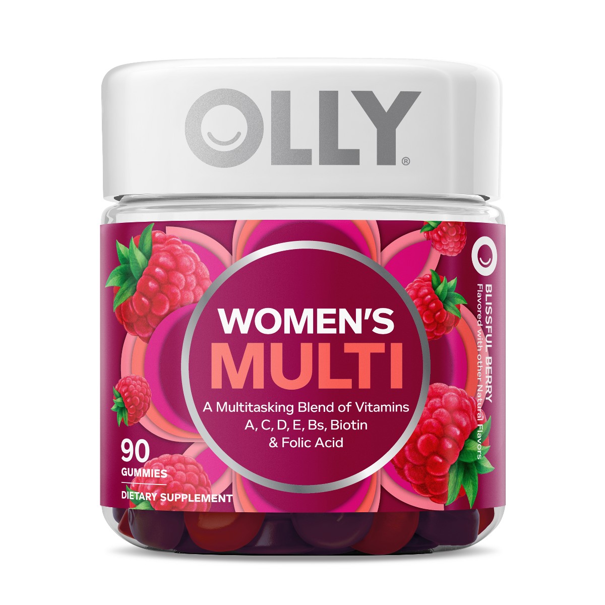 OLLY Women's Multivitamin Gummies - Berry - 90ct: Gluten-Free, No Artificial Flavors, No Artificial Colors