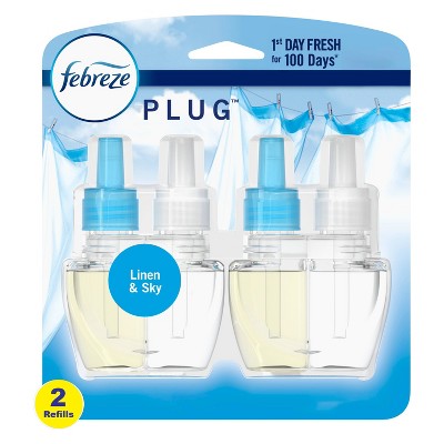 Febreze Plug Air Freshener Plug In Refill, Linen & Sky with Fade Defy Technology - 2ct