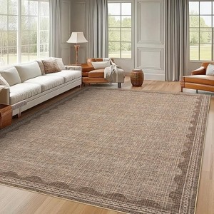 Washable Rug Low Pile Living Room Throw Mats with Non Slip Backing Lightweight Foldable Floor Covers Modern Waven Border Indoor Throw Carpet - 1 of 4