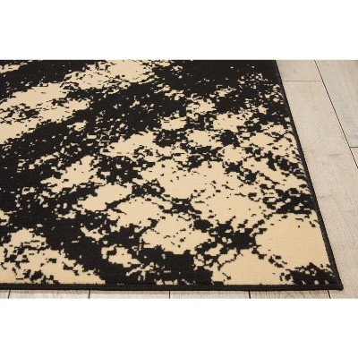 Contemporary Checkered Cream/Black Synthetic 5' x 7' Area Rug