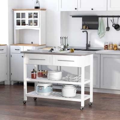 NicBex Mobile Kitchen Island Cart Morden Kitchen Storage Cabinets with Stainless Steel Top and 2 Drawers for Kitchen