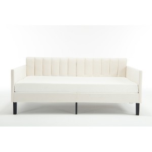 Maliang Twin Size Beige Velvet Upholstered Daybed with Ribbed Tufted Backrest - 1 of 4