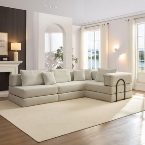 VASIP 118" Modular Sectional Sofa ,L-Shaped Oversized Corduroy Couch with 6 Pillows ,DIY Combination Sofa for Living Room, Apartment,White - 1 of 4