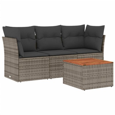 vidaXL Patio Sofa Set with Cushions Outdoor Furniture 4 Piece Poly Rattan - Gray