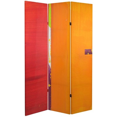 6" Double Sided Vermilion Canvas Room Divider Orange - Oriental Furniture