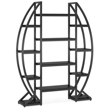 Tribesigns 55" Oval Bookshelf, Triple Wide 5 Tier Etagere Bookcase, Industrial Display Shelves for Living Room