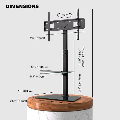 Black Adjustable TV Floor Stand with Mount and Glass Shelves