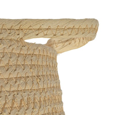 Natural and Terracotta Round Handwoven Paper Rope Storage Basket