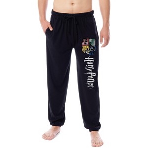 Harry Potter Men's Hogwarts House Crest Sleep Lounge Pajama Pants Black - 1 of 3