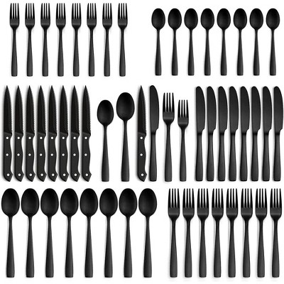 LunaLulinlk 48-Pieces Black Silverware Set Stainless Steel Flatware Cutlery Utensil Set Spoons