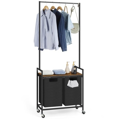 Oumilen 2 Bin Rolling Laundry Sorter with Hanging Drying Rack