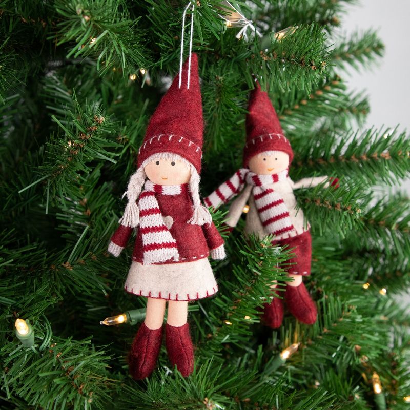 Northlight Set of 2 Boy and Girl Hanging Doll Christmas Ornaments 8", 3 of 6