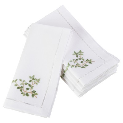 6pk White Embroidered Oregano Design Napkin 20" - Saro Lifestyle