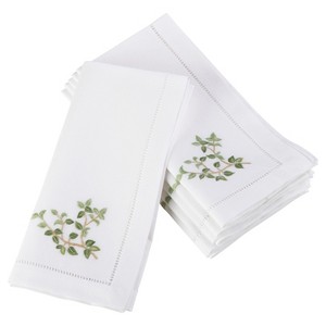 Saro Lifestyle 6pk White Embroidered Oregano Design Napkin 20" : 20x20 Inch Polyester, Machine Washable Cloth Napkins - 1 of 3