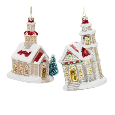 Melrose Glittered Glass Church Ornament (Set of 6)