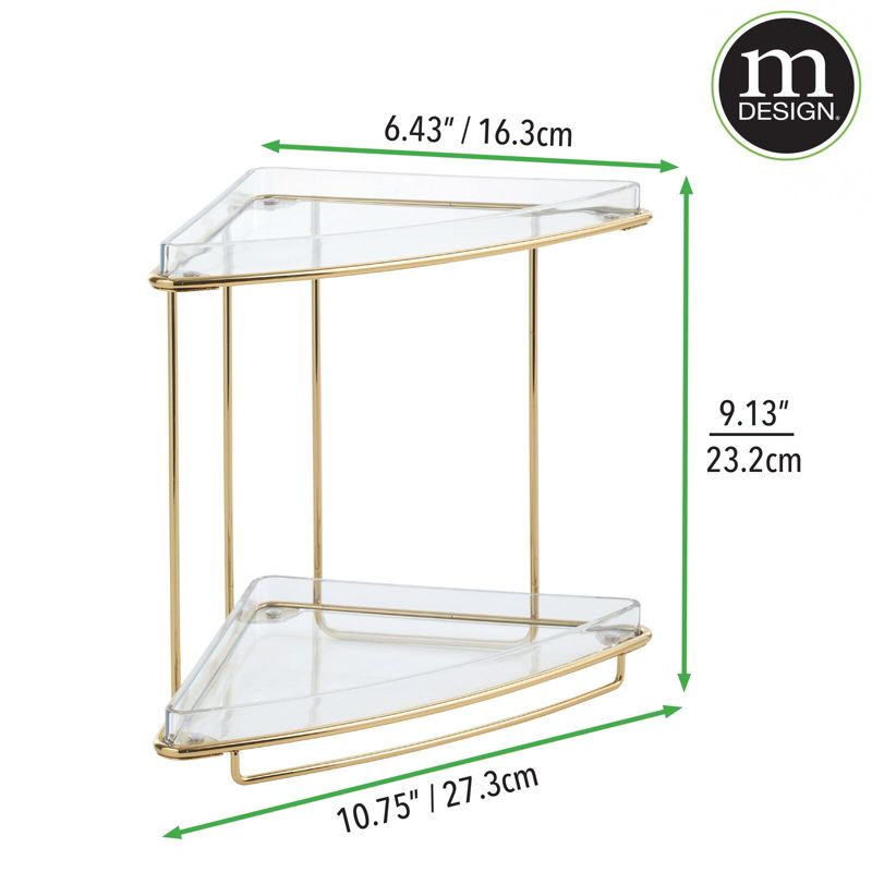 mDesign Steel/Plastic 2-Tier Bathroom Organizer Corner Shelf - Clear/Soft Brass, 4 of 6