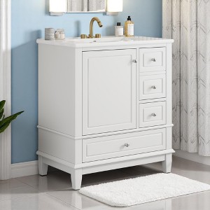Mshliw 30 Inch Bathroom Vanity with Sink, Freestanding Cabinet with Door and Three Drawers, Soft Close Storage Design - 1 of 4