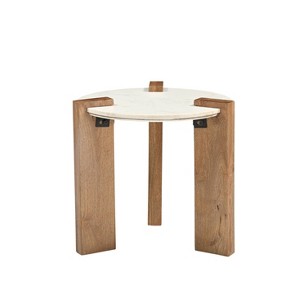 Treasure Trove Accents End Table Emory White/Natural: Round Marble Top, Mango Wood Legs, 21" Height - 1 of 4