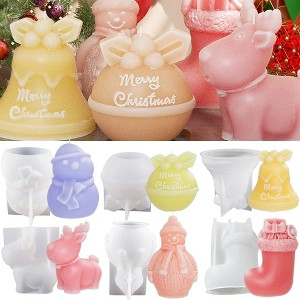JDICTION 6Pcs Christmas Candle Molds - Snowman/Jingle Bell/Sock/Santa/Elk Silicone Resin Molds, Xmas Craft Supplies - 1 of 4