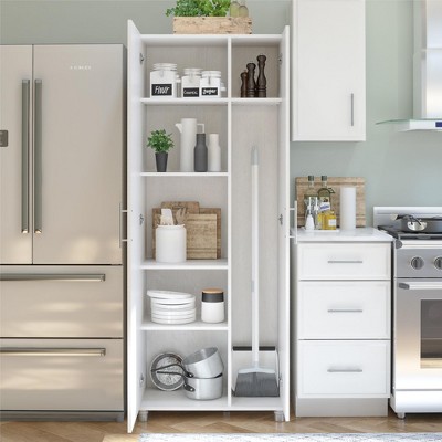 Ivory Oak Tall Freestanding Storage Cabinet with Adjustable Shelving