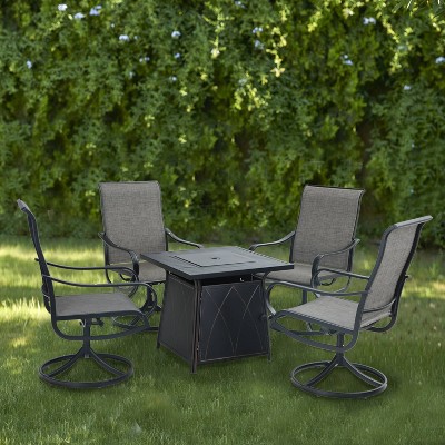 5pc Patio Dining Set with 28" Square Gas Fire Pit Table & Swivel Arm Chairs - Captiva Designs