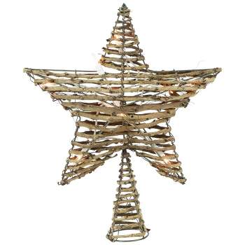 Northlight 11" Lighted Rattan Twigs Star Christmas Tree Topper- Clear Lights, White Wire