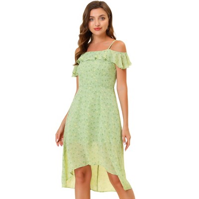 Allegra K Women's Spaghetti Straps Ruffled Sleeves Asymmetrical High Low Floral Midi Sundresses