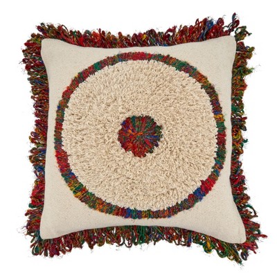 Saro Lifestyle Boho Circle Pillow - Poly Filled, 20" Square, Multi